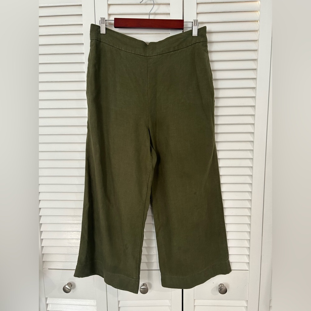 Olive Green Wide-Leg Linen Pants from Point Sur in size 12